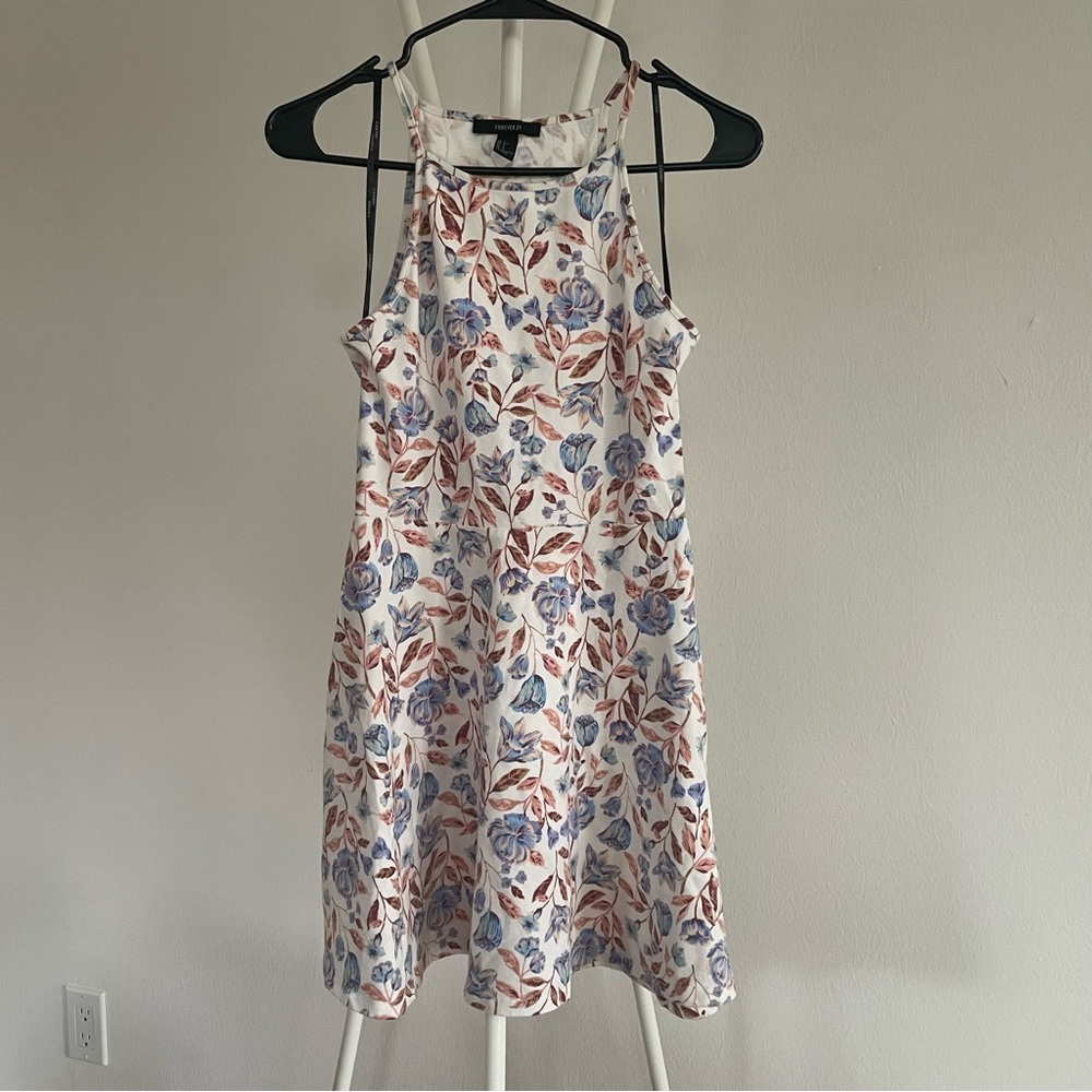 Forever 21 White/Blue Floral Skater Mini Dress, S